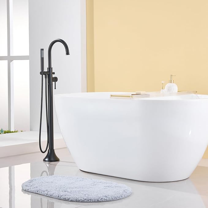 Free Standing Tub Faucet Black Freestanding Bathtub Faucet Floor Mount Brass - Image 3