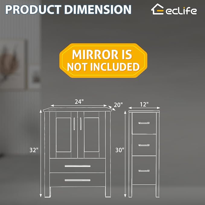 eclife 48" Modern Bathroom Vanity Sink Combo Freestanding Cabinet - Image 2