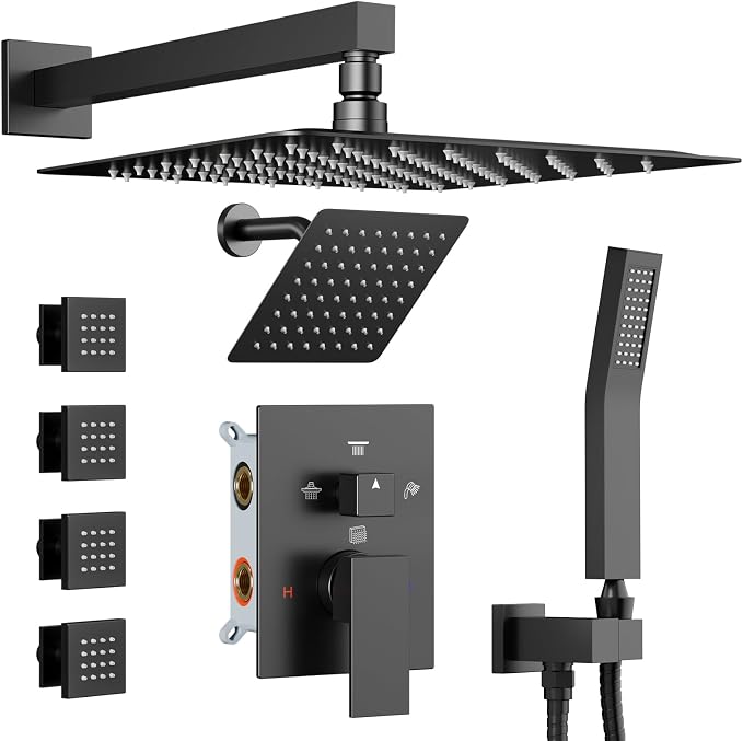 Shower Systems with 4 Body Spray Jets, STARBATH 4 Way 12+6" Rainfall Shower by STARBATH