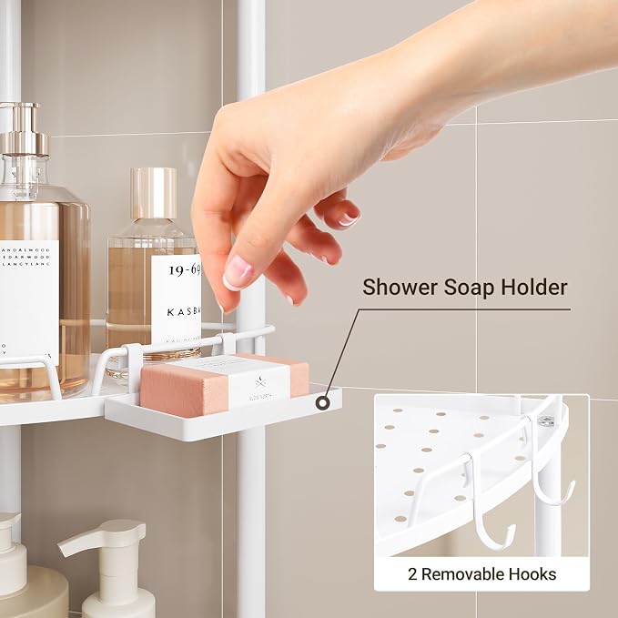 ELYKEN Corner Shower Caddy Standing, 4 Tier Rustproof Metal Shower Organizer - Image 3