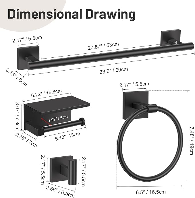 5-Piece Black Bathroom Hardware Set, SUS304 Stainless Steel Bathroom - Image 7