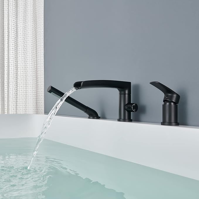 Waterfall Roman Tub Faucet Black Deck Mount Bathtub Faucets Brass Tub Filler - Image 4
