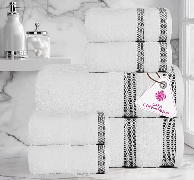 CASA COPENHAGEN Solitaire 6 Pieces Towel Set- Snow White, 600 GSM 2 Bath Towel - Image 2