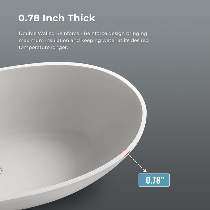 Premium Upgraded 63" Solid Surface Freestanding Bathtub, Unique Oval Stone - Image 9