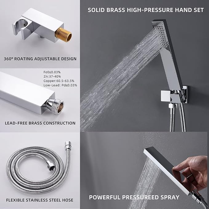 Thermostatic Shower System Chrome Shower Faucet Set 4 Way Bathtub Shower System - Image 9