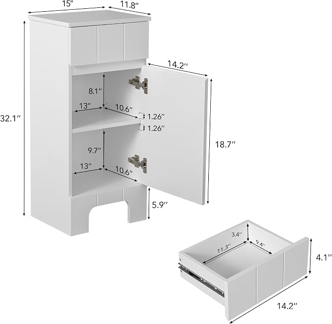 Small Bathroom Cabinet with Adjustable Shelves, Anti-Tip Design, 14.96" L x - Image 2