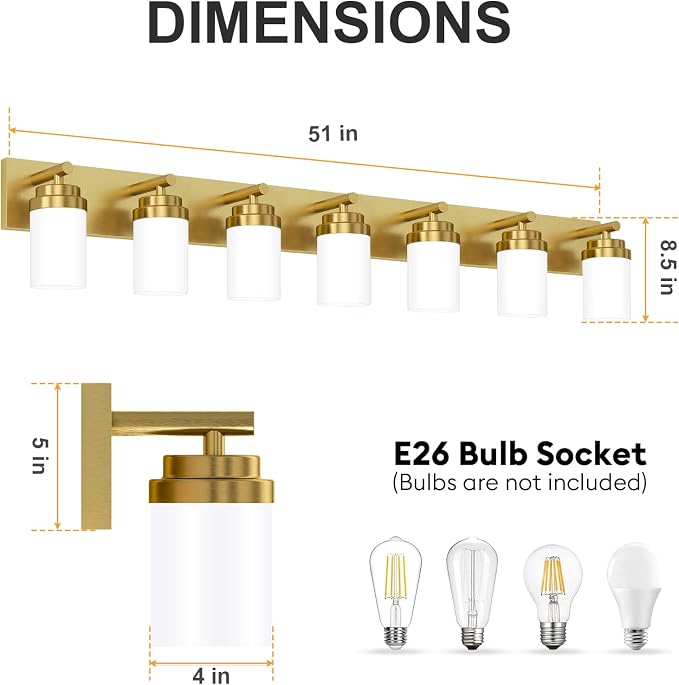 IZORRO Bathroom Vanity Light Fixture, 7-Light 51 Inch Gold Bathroom Light - Image 2