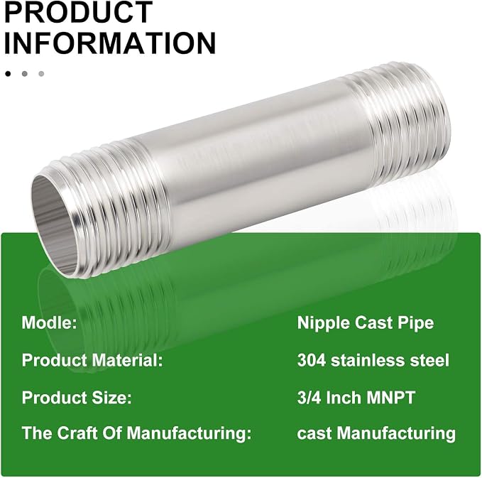 TAISHER 2Pcs Stainless Steel Pipe Fittings, 3/4" NPT x 3/4" NPT Male Threaded - Image 5