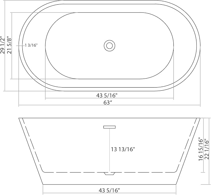 Logmey 63" White Acrylic Freestanding Bathtub Oval Shape Soaking Tub - Image 7