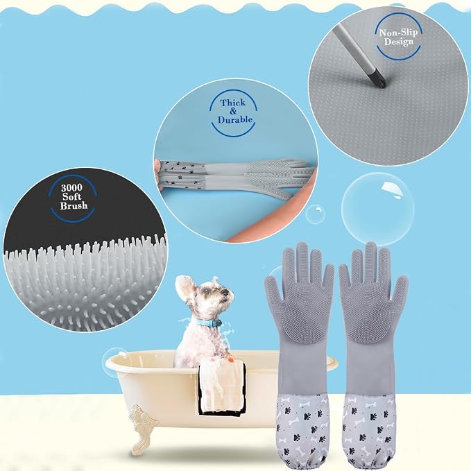 Pet Grooming Gloves Pet Hair Remover Cat, Dog Washing Gloves Silicone Heat - Image 3
