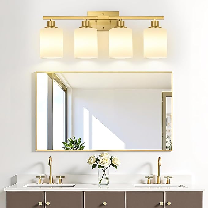 4-Light Bathroom Light Fixtures, Brushed Gold Vanity Light - Image 7