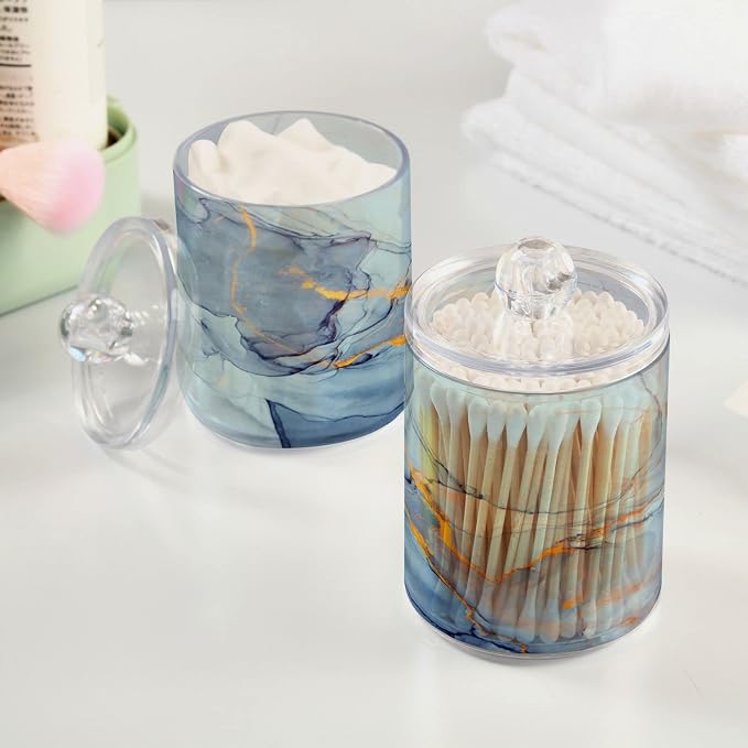 MNSRUU 4 Pack Qtip Holder Organizer Dispenser Teal Blue Marble Bathroom - Image 5