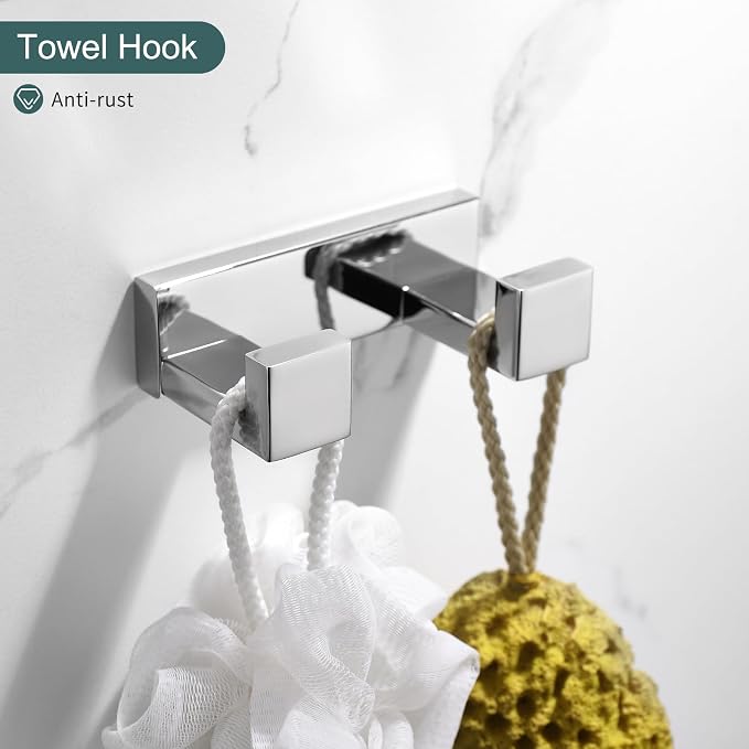 TNOMS 4-Pieces Bathroom Hardware Set, Polished Chrome Towel Bar Set, Wall - Image 5
