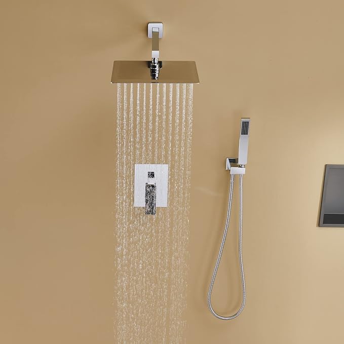 Rain Shower System 12 Inches Shower Combo Set Chrome Wall Mount Faucet Bathroom - Image 3