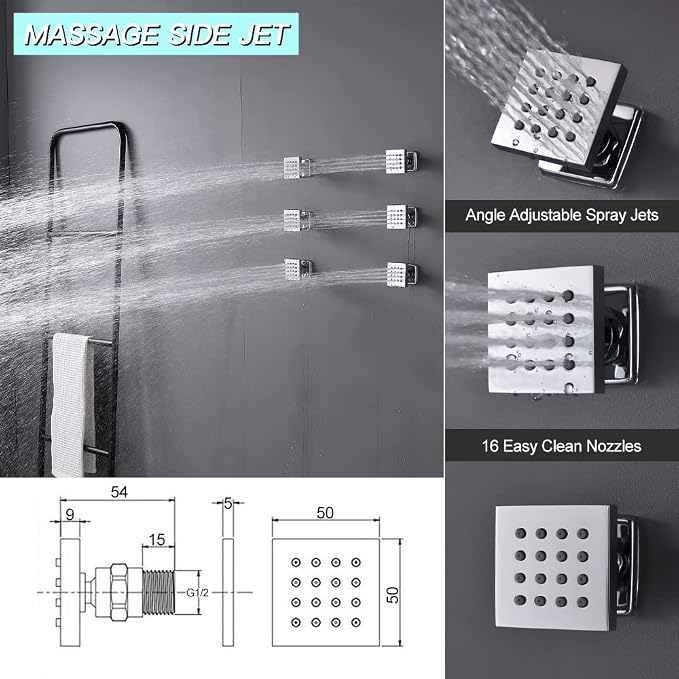 Thermostatic Shower Faucet Set Polished Chrome Rain Shower System - Image 9
