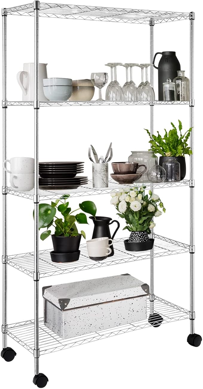 5 Tier Storage Racks Shelving, Heavy Steel Pantry Shelves, Adjustable Wire - Image 3