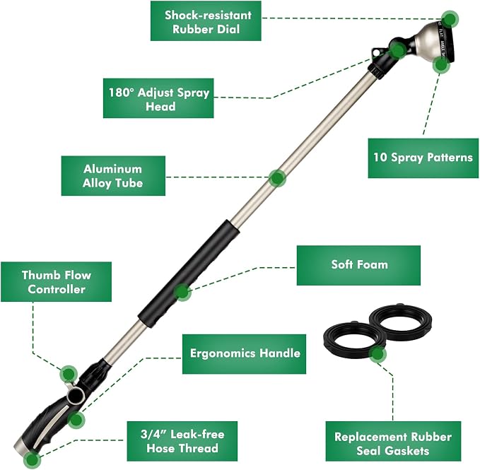 RESTMO 36” Long Watering Wand, Metal Garden Hose Wand - Image 2