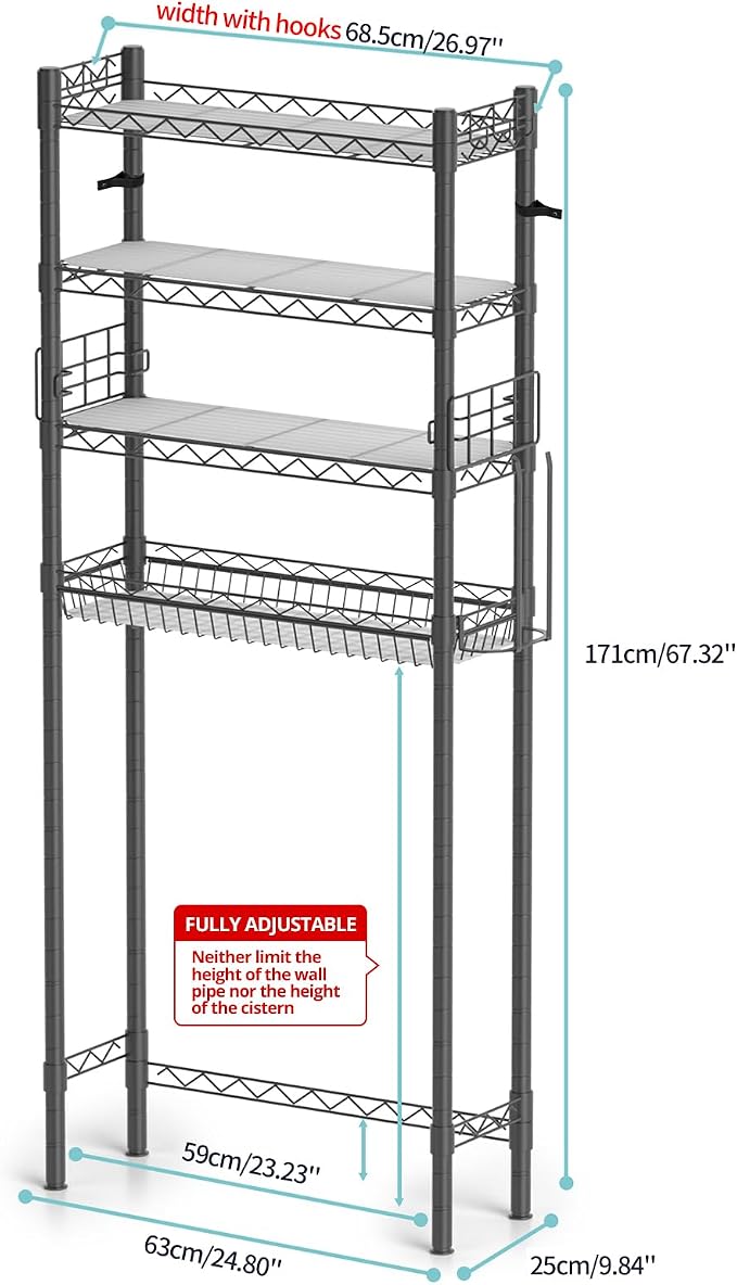 4-Tier Toilet Shelf Storage, Bathroom Organizer Shelves Over Toilet Storage - Image 3
