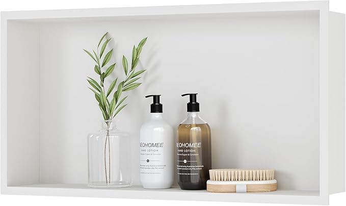 Neodrain White Recessed Shower Niche Shelf Bathroom Cabinet in Wall Stainless by Neodrain