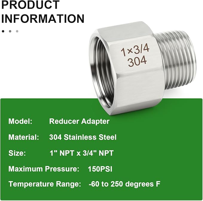 TAISHER 5PCS 304 Stainless Steel Pipe Fitting, New Reducer Adapter, 3/4" NPT - Image 5