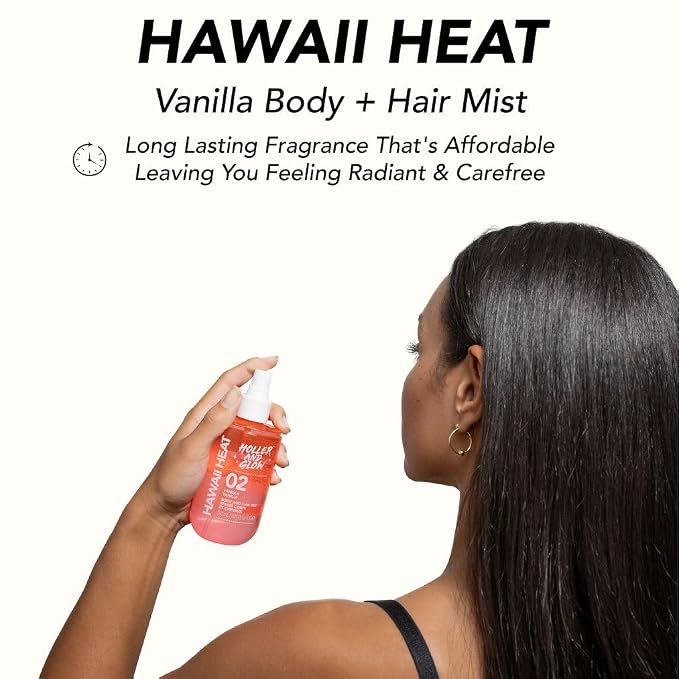 Holler And Glow Hawaii Heat Body & Hair Mist, Warm Vanilla, Peony & Amber Scent - Image 2