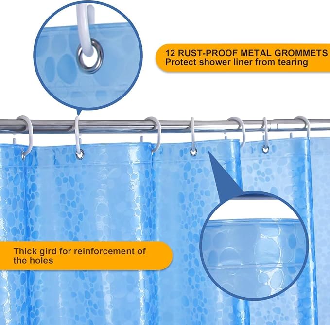 WELTRXE EVA 8G Shower Curtain Liner, 72x72 Inch 3D Blue Pebble Heavy Duty - Image 4