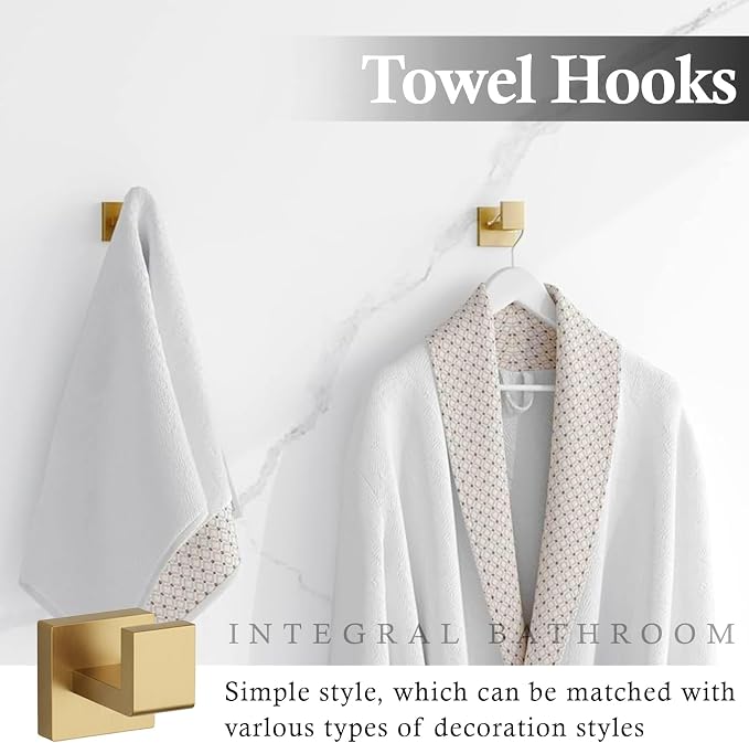 5-Piece Brushed Gold Bathroom Accessories Set – 23.6" Towel Bar, Towel Ring - Image 6