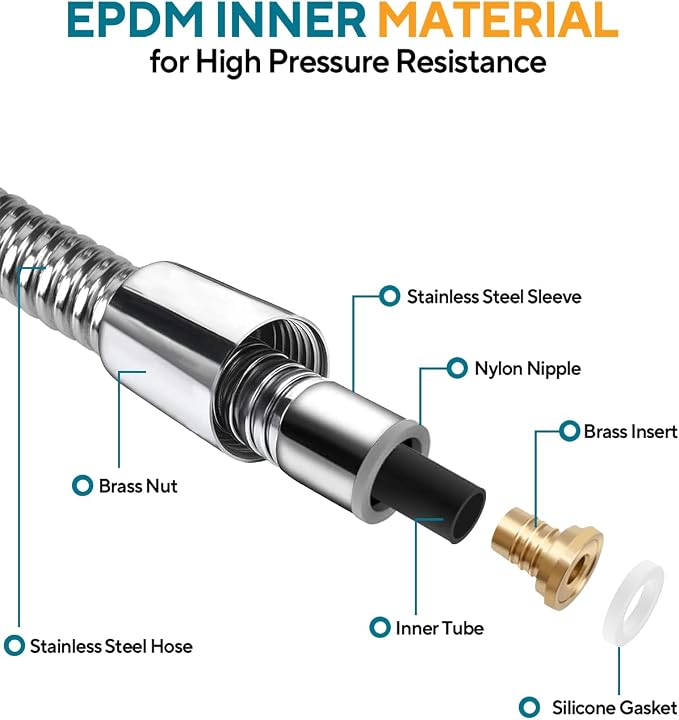 Shower Hose Extra Long 118 Inches, Flexible Stainless Steel Handheld - Image 3