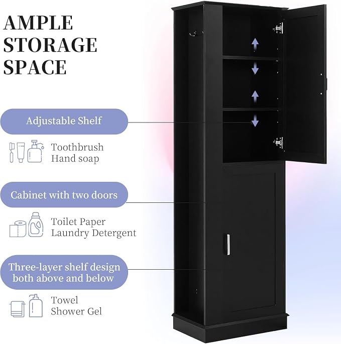 Tall Narrow Storage Cabinet, Wood White Storage Cabinet - Image 7