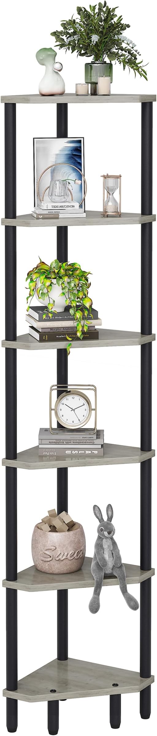 6 Tier Corner Shelf, 66.5'' Tall Standing Shelf, Narrow Display Shelf Stand by IRCPEN