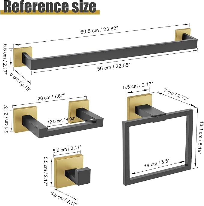 TURS 10-Piece Bathroom Hardware Accessories Set Black&Gold Towel Bar Holder Set - Image 4