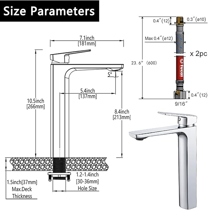 VOTON Chrome Vessel Sink Faucet Tall Single Handle Bathroom Vanity Sink Faucet - Image 7