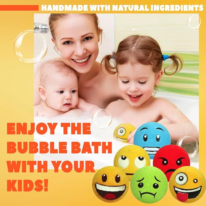 Large Emotion Face Bath Bombs Set of 6 – Fun Emoji-Inspired Spa Fizzies – - Image 4