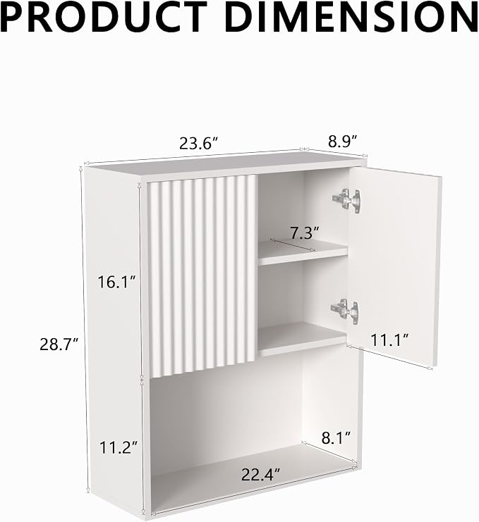 Fluted Bathroom Wall Cabinet Over The Toilet Storage, Wall Mounted Cabinet - Image 3