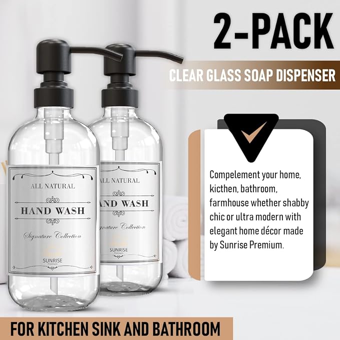 2 Pack Clear Glass Soap Dispenser 16 OZ - Image 4