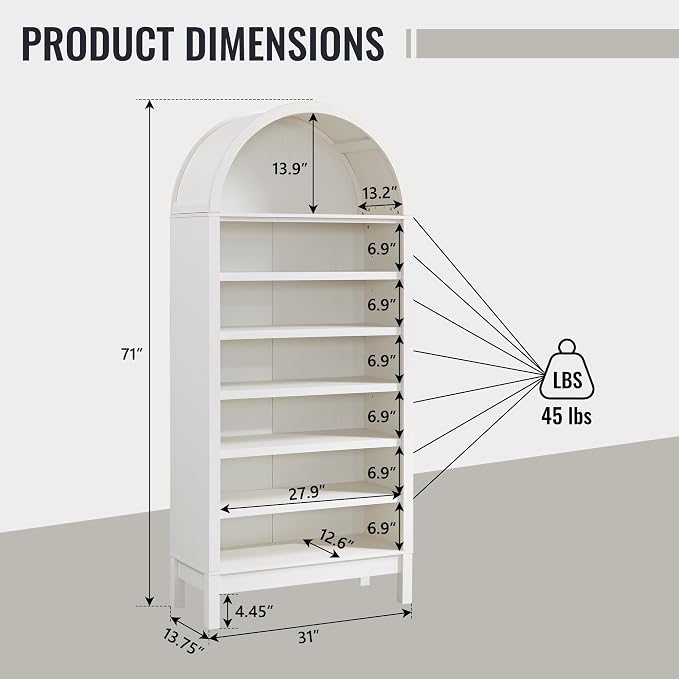 71" Tall Arched Bathroom Storage Cabinet, 7-Tier Modern Farmhouse Storage - Image 2
