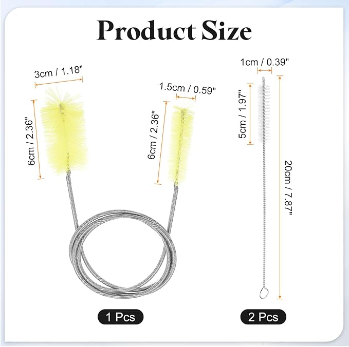 HARFINGTON 3pcs Flexible Long Drain Brush Straw Cleaner Set 35.4" Stainless - Image 2