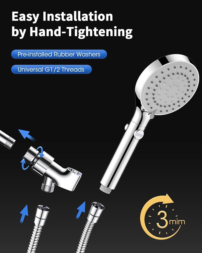 FASDUNT Shower Head with Handheld, High Pressure Handheld Shower Head with 80" - Image 6