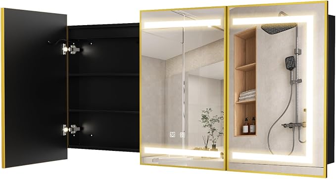 APRILSOUL 60X32 Inch Gold Bathroom Medicine Cabinet - Image 9