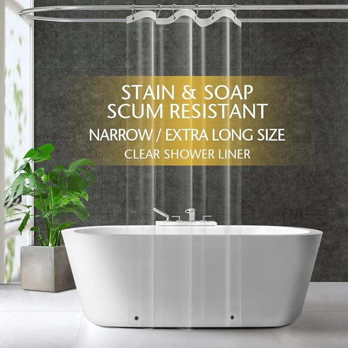 Narrow Long Clear Plastic Shower Curtain Liner, 36x84 Inch Thin Lightweight by ZEMAHOME