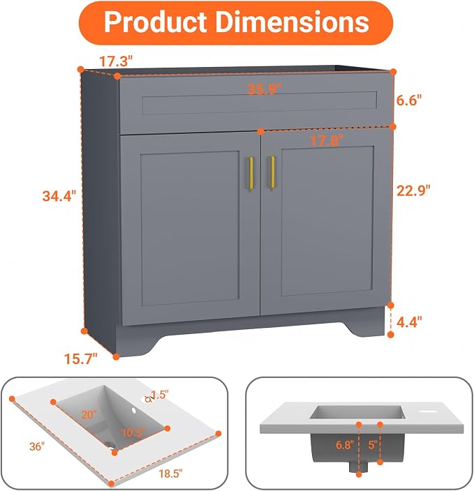 24/30/36IN Bathroom Vanities-Bathroom Sink Cabinet, Equipped Ceramic Sink - Image 2
