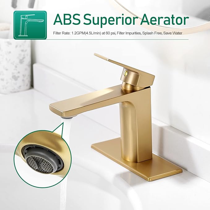 VOTON Brushed Gold Bathroom Sink Faucet Single Handle Bathroom Faucets - Image 2