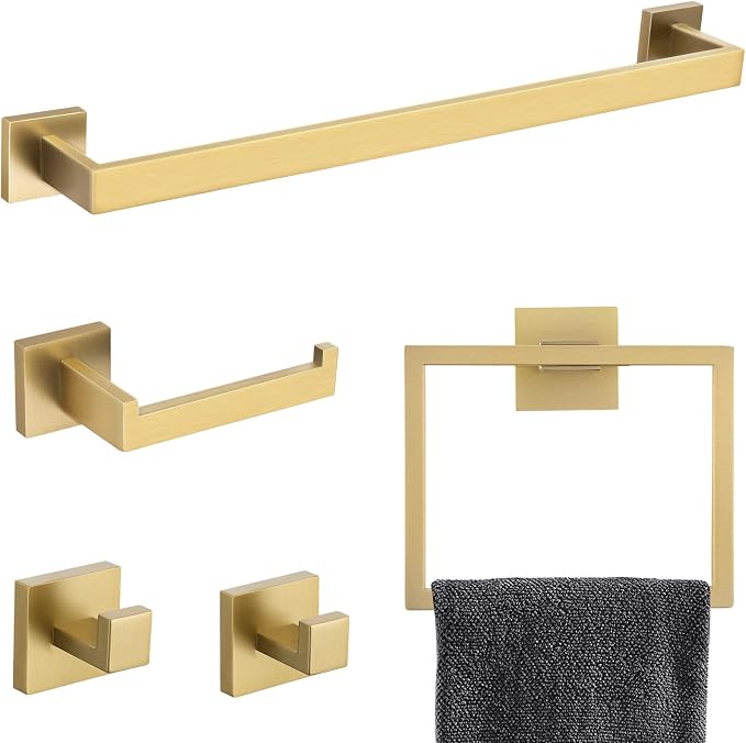 TNOMS Brushed Gold Towel Bar Set Bathroom Hardware Set, 5 Pieces Gold Bathroom by TNOMS