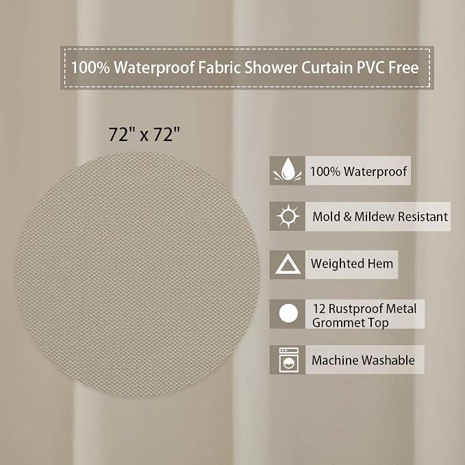 CAROMIO Hotel Quality 100% Waterproof Fabric Shower Curtain or Liner - Image 2