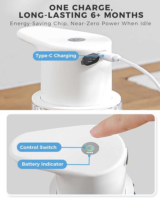 Automatic Liquid Soap Dispenser Touchless, 10oz/300ml Rechargeable, 3 - Image 5
