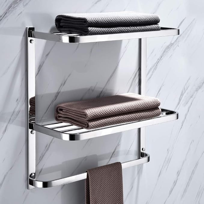 3-Tier Bathroom Shelf with Towel Bars, Stainless Steel Wall Mounting Rack - Image 5