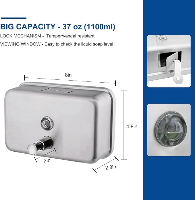 Commercial Wall Mount Stainless Steel Soap Dispenser, Rust-Proof Lining Liquid - Image 5