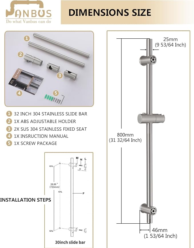 Brushed Nickel Shower Slide Bar 32-Inch - Image 7