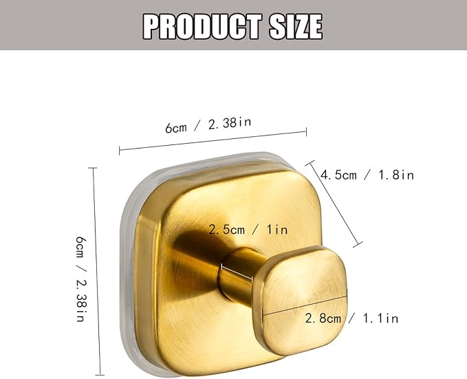 2Pcs Square Suction Cup Hook, 304 Stainless Steel Shower Hook, Removable - Image 2