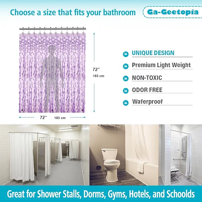 Ga-Geetopia EVA 3D Purple Pearl Plastic Shower Curtain Liner - Image 5